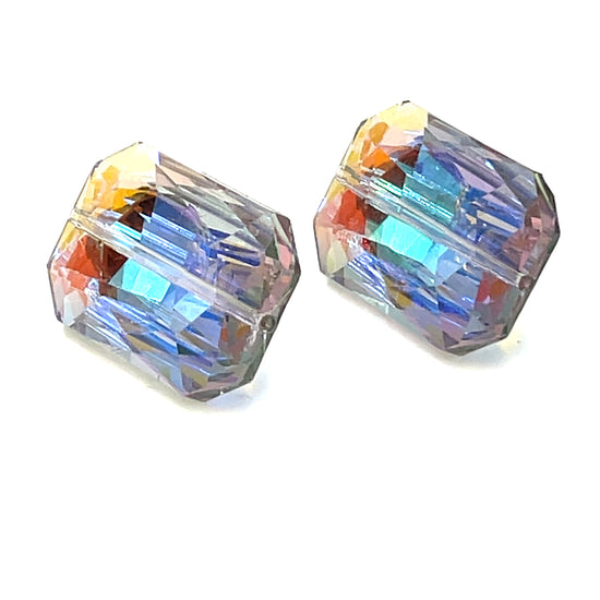 Purple Turquoise Colorized Rectangle Crystal Clip On Earrings