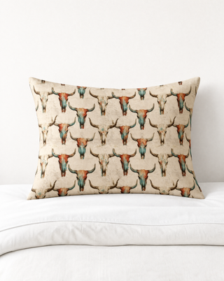 Baha Ranch Bull Skulls Pillow Case Made in America - Born To Glam