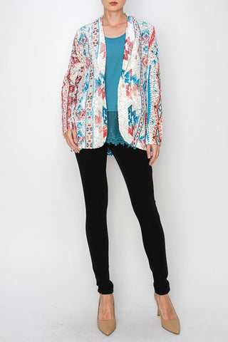 Geo Print Sequin Embellished Lace Blazer Jacket - Born To Glam