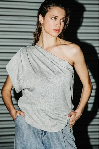 Style the One Shoulder Gray Top exclusively at Born To Glam