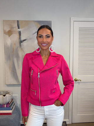 Hot Pink Embellished Moto Jacket - Born To Glam