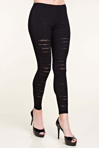 Black Laser Cut Lace Lined Ankle Leggings - front