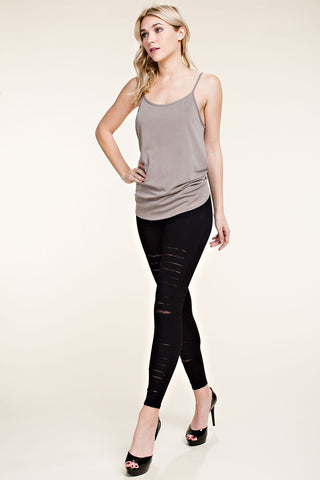Black Laser Cut Lace Lined Ankle Leggings - detail