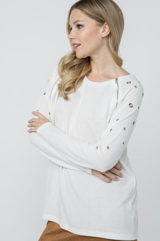 Off White Zipper Grommet Dolman Sleeve Top - front