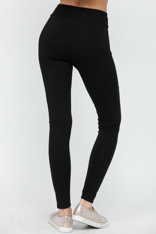 Black Full Length Knit Rhinestone Leggings - detail