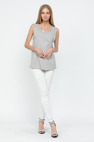 Off White Full Length Knit Rhinestone Leggings - detail