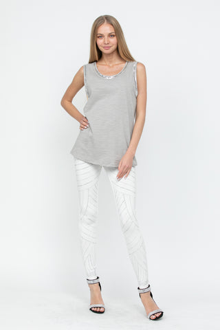 Off White Full Length Knit Rhinestone Leggings - detail