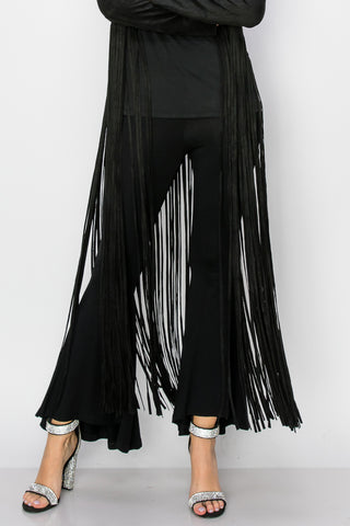 Black Suede Knit Open Front Jacket with Long Fringe - detail