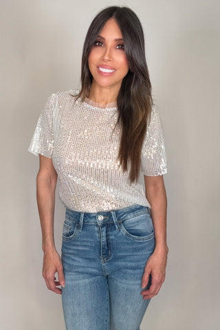 Sequin Mesh Short Sleeve Top - Born To Glam