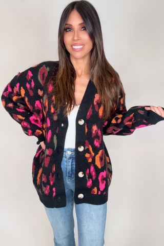 Black Leopard Print Oversized Sweater - Born To Glam