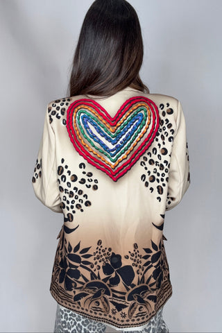 Italian Beige Heart Printed Blazer - Born To Glam
