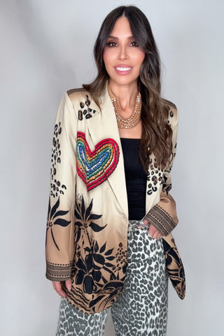 Italian Beige Heart Printed Blazer - Born To Glam