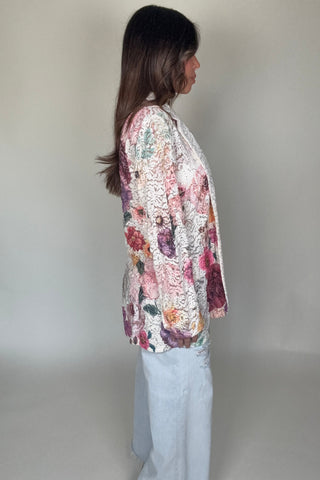 White Floral Lace Sequin Blazer - Born To Glam