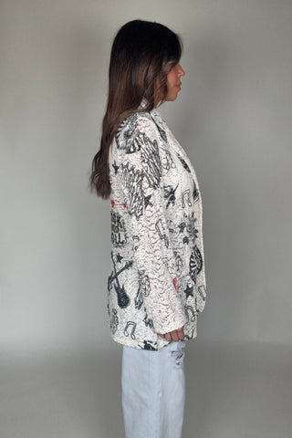 Rock And Roll Lace and Sequin Print Blazer Jacket - Born To Glam