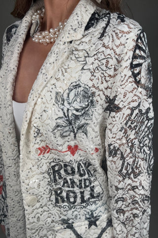 Rock And Roll Lace and Sequin Print Blazer Jacket - Born To Glam