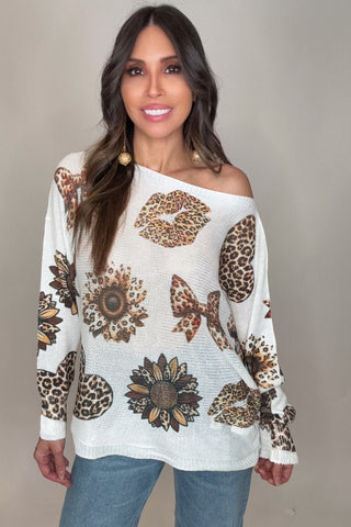 White Animal Print Round Neck Printed Sweater - Born To Glam