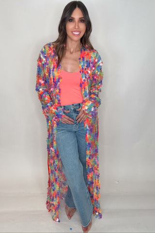 Sequined Mesh Ankle Length Belted Duster Robe - Born To Glam