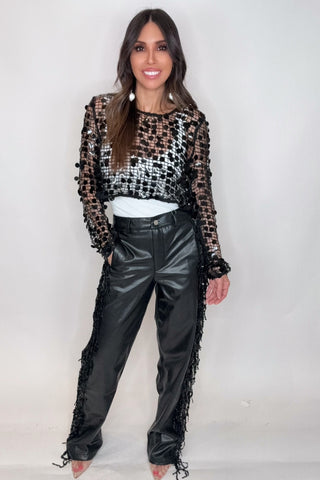 Shimmer Lane Faux Leather Fringe Pants - Born To Glam