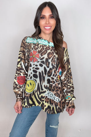 Stick With Me XoXo Round Neck Printed Sweater - Born To Glam