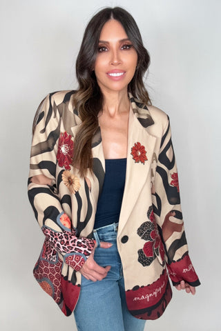 Beige Italian Pop Art "FRIDA" Print Blazer - Born To Glam