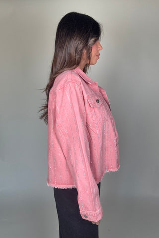 Pink Crystal Stripe Denim Jacket - Born To Glam