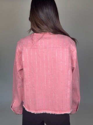 Pink Crystal Stripe Denim Jacket - Born To Glam