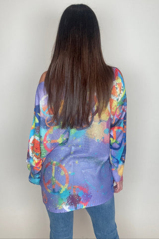 Purple Peace & Love Knit Printed Sweater - Born To Glam