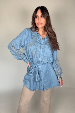 Tencel Chambray Embroidered Studded Tunic - Born To Glam