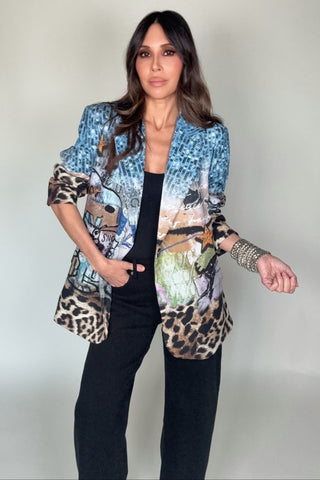 Blue Sequin Print Graphic Blazer - Born To Glam