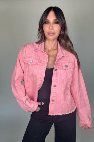 Pink Crystal Stripe Denim Jacket - Born To Glam
