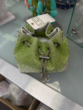 Style the Shades Of Green Allover Crystal Handbag exclusively at Born To Glam