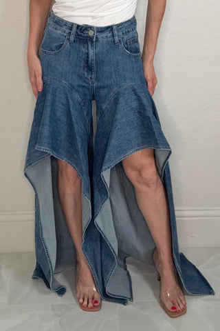 Denim Drama Open Leg Ruffle Jeans