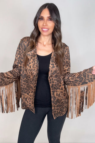 Suede Brown Leopard Fringe Jacket - Born To Glam