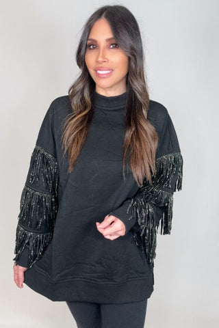 Black Studded Fringe Sleeve Top - Born To Glam