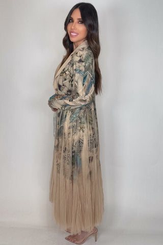 Turquoise Floral Cardigan Blazer - Born To Glam