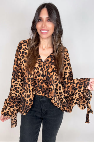 Leopard Printed Dolman Sleeve V-Neck Satin Blouse - Born To Glam