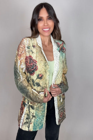 Burgundy Rose Sequin Embellished Lace Blazer Jacket - Born To Glam
