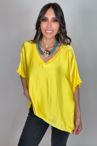 Yellow Dressy Satin Front Fluid Blouse - Born To Glam