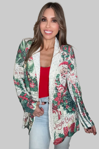 Santa Sequin Embellished Lace Blazer Jacket - Born To Glam
