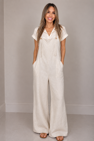 Ivory Linen Pocket Jumpsuit - Born To Glam