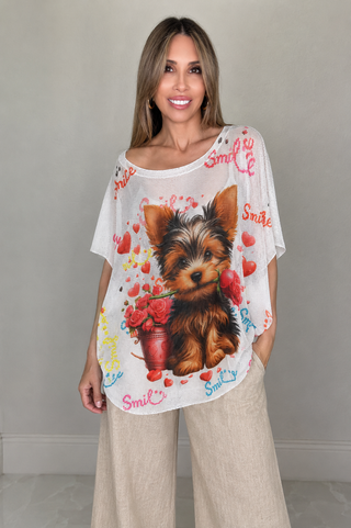 Ivory Yorkie Love Graphic Top