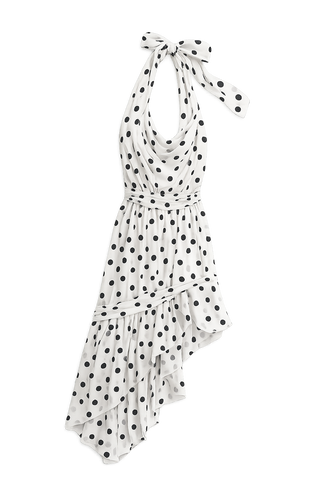 White Polka Dot Tie-Front Assymetrical Dress
