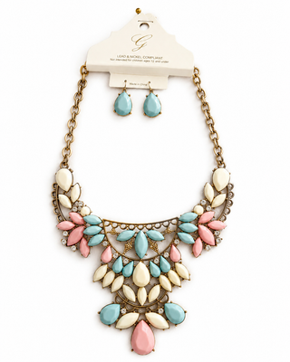 Pastel Floral Stone Bib Necklace