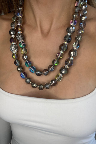 Silver Colorized Crystal Sphere Long Necklace - Born To Glam