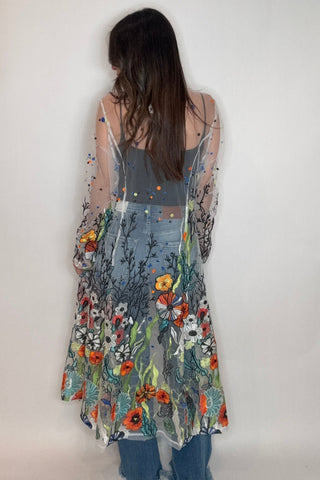 Long Floral Embroidered Duster - Born To Glam