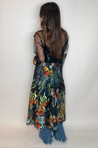 Long Black Embroidered Duster - Born To Glam