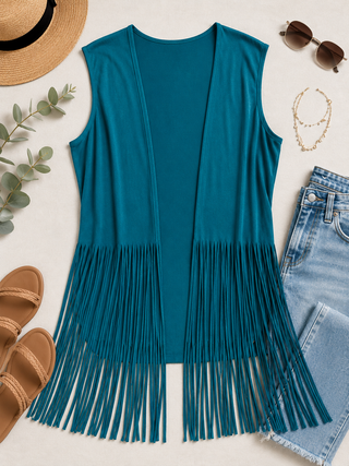 Teal Fringe Statement Top