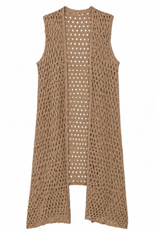 Taupe Open Cut Sleeveless One Size Cardigan