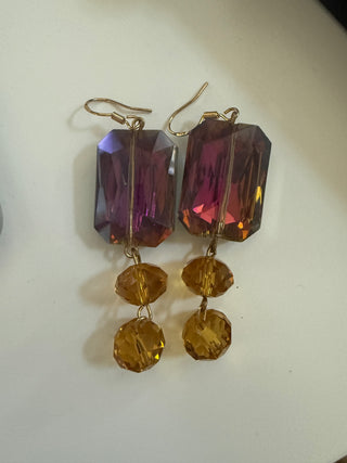 Rose & Champagne Rectangle Dangle Earrings