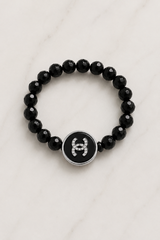 Black Crystal Logo Beaded Bracelet